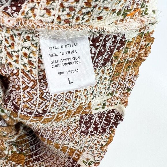 Heyson Blouse Womens Large Multicolor Rayon Floral Printed Cropped Smocked new - Picture 7 of 9